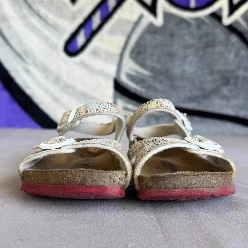 Size 28/c10 - Birkenstock Girls' White Taormina Mosaic Sandals